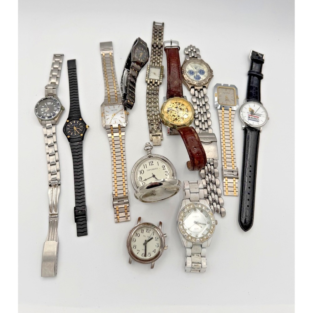 Vintage Watch Lot Fossil Pocket Watch Geneva Sergio Valente Parts‎ Repair As-Is